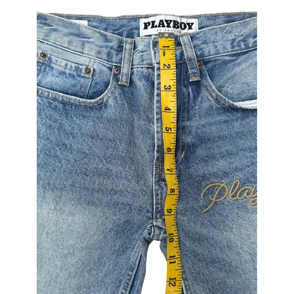 Playboy by PacSun Mens Slim Taper Rigid Jeans Medium Wash Blue 28x30 Embroidered - Picture 10 of 11